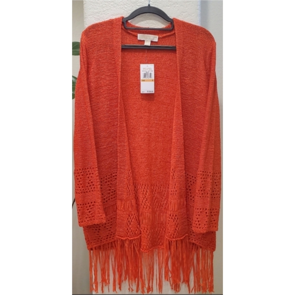 Michael Kors Long Orange Knit Fringe Sweater